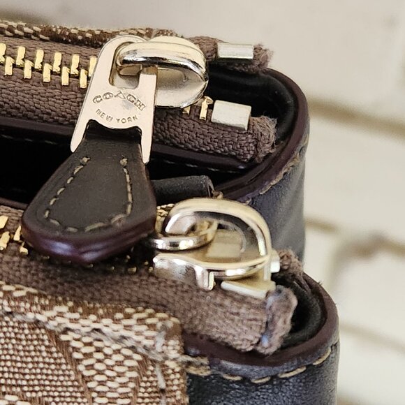 Euc Vintage Coach Signature Khaki & Brown Leather Shoulder Bag Purse - Picture 6 of 16